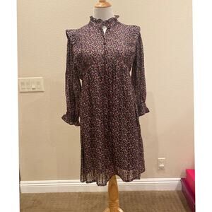 ba&sh Dress Metallic Stripe L/S Ruffle Neck Size Medium